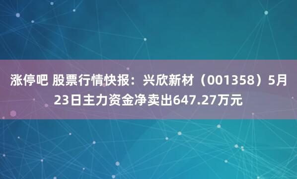 涨停吧 股票行情快报：兴欣新材（001358）5月23日主力资金净卖出647.27万元
